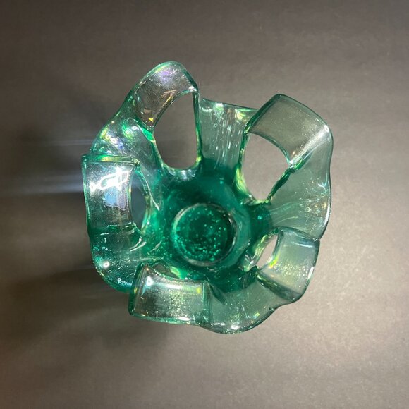 VTG Murano Style Green Gold Abstract Glitter Stretch Swung Art Glass Decor 5.75" - Picture 4 of 6